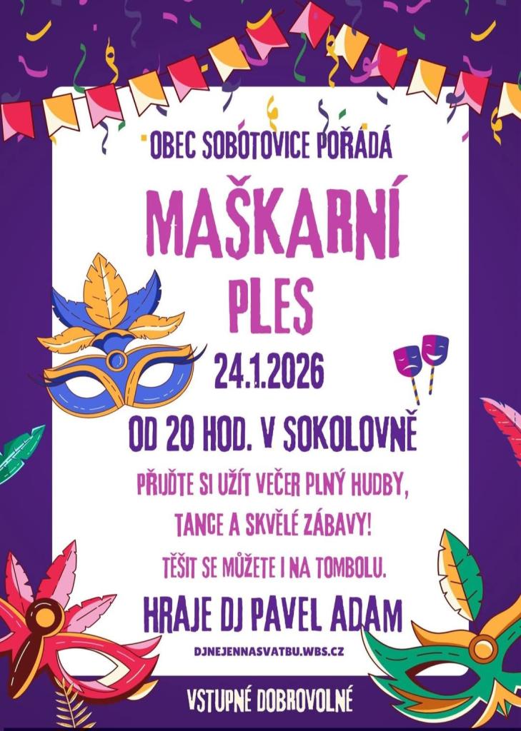 Maškarní ples v&nbsp;Sobotovicích 24.&nbsp;1. 2026