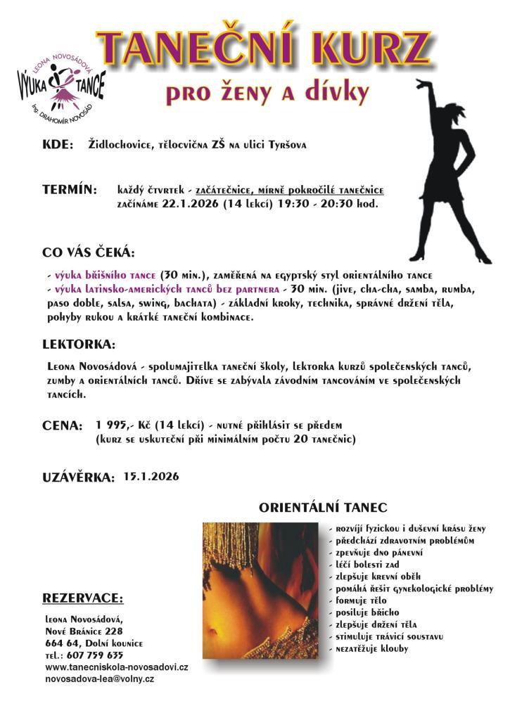 Taneční kurzy pro ženy 2026 v Židlochovicích