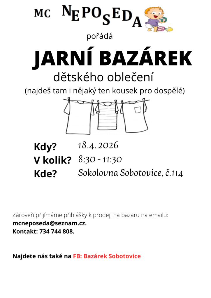 Jarní bazárek v&nbsp;Sobotovicích 18.&nbsp;4. 2026